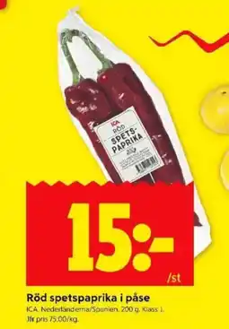 ICA Kvantum ICA Röd spetspaprika i påse erbjuda