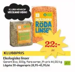 Hemköp GARANT Ekologiska linser erbjuda
