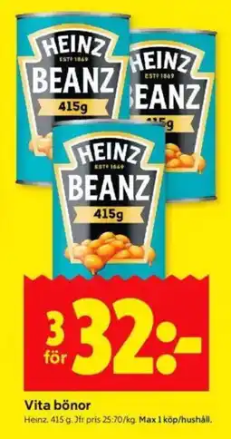 ICA Kvantum HEINZ Vita bönor erbjuda