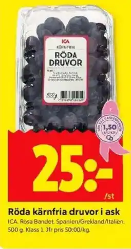 ICA Kvantum ICA Röda kärnfria druvor i ask erbjuda