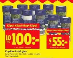 ICA Supermarket Kryddor i små glas erbjuda