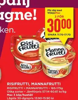 Willys Hemma RISIFRUTTI, MANNAFRUTTI, Medlemspris erbjuda