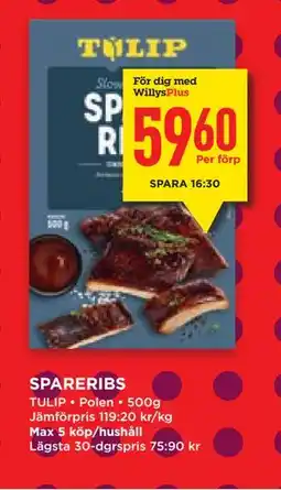Willys Hemma SPARERIBS, Medlemspris erbjuda