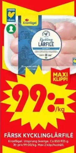 ICA Supermarket KRONFÅGEL Färsk kycklinglårfilé erbjuda