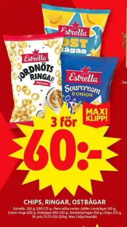 ICA Supermarket ESTRELLA Chips, ringar, ostbågar erbjuda
