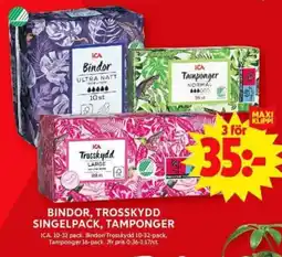 ICA Supermarket ICA Bindor, trosskydd singelpack, tamponger erbjuda