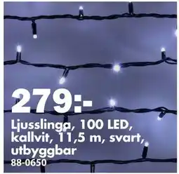 Biltema Ljusslinga, 100 LED, kallvit, 11,5 m, svart, utbyggbar, SEK 279 erbjuda