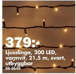 Biltema Ljusslinga, 200 LED, varmvit, 21,5 m, svart, utbyggbar, SEK 379 erbjuda