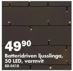 Biltema Batteridriven ljusslinga, 50 LED, varmvit, SEK 49.9 erbjuda