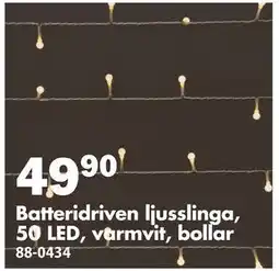 Biltema Batteridriven ljusslinga, 50 LED, varmvit, bollar, SEK 49.9 erbjuda