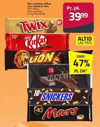 Fleggaard Mars, Snickers, Kitkat, Lion, Yankie el. Twix erbjuda