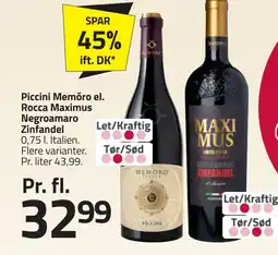 Fleggaard Piccini Memŏro el. Rocca Maximus Negroamaro Zinfandel erbjuda
