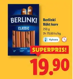 Lidl Berlinki Rökt korv, SEK 19.9 erbjuda