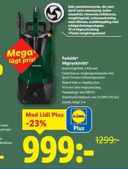 Lidl Parkside Högtryckstvätt, Pris i appen erbjuda