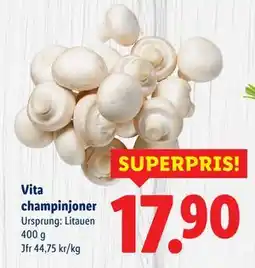 Lidl Vita champinjoner, SEK 17.9 erbjuda