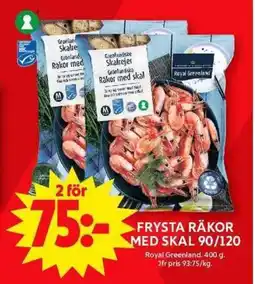 ICA Maxi Frysta räkor med skal 90/120 erbjuda