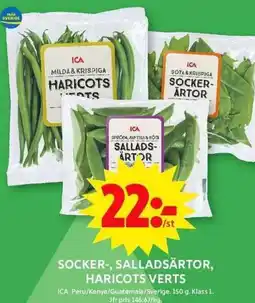 ICA Maxi Socker-, salladsärtor, haricots verts erbjuda