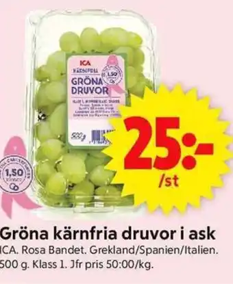 ICA Supermarket Gröna kärnfria druvor i ask erbjuda