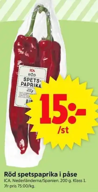 ICA Supermarket Röd spetspaprika i påse erbjuda