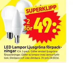 ICA Supermarket Led lampor ljusgröna förpack- ningar erbjuda