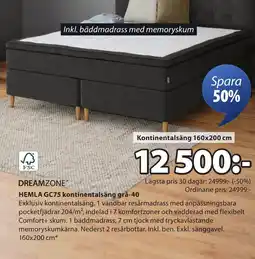 JYSK Fsc dreamzone hemla gc75 kontinentalsäng grå-40 erbjuda