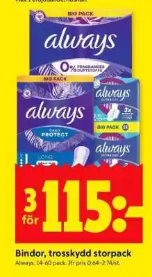 ICA Supermarket Always Bindor, trosskydd storpack erbjuda