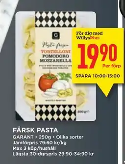 Willys FÄRSK PASTA, Medlemspris erbjuda