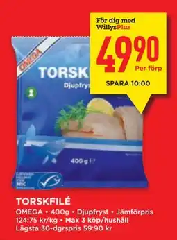 Willys TORSKFILÉ, Medlemspris erbjuda