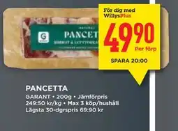 Willys PANCETTA, Medlemspris erbjuda