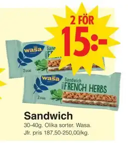 Matöppet Sandwich, SEK 15 erbjuda