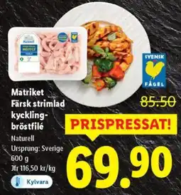 Lidl Matriket Färsk strimlad kyckling- bröstfilé erbjuda