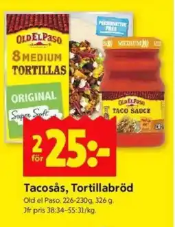 ICA Kvantum OLD EL PASO Tacosås, Tortillabröd erbjuda