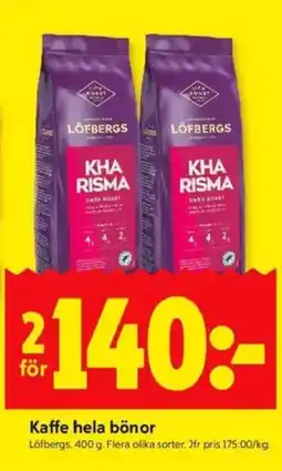 ICA Kvantum LÖFBERGS Kaffe hela bönor erbjuda