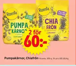 ICA Supermarket Risenta Pumpakärnor, Chiafrön erbjuda