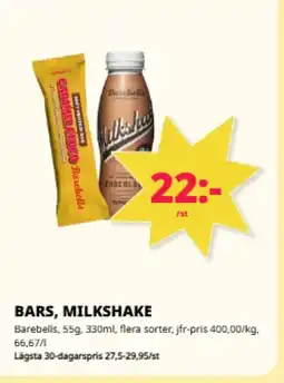 Tempo Barebells Bars, milkshake erbjuda