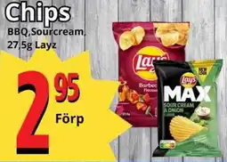 Supergrossen LAYS Chips BBQ,Sourcream erbjuda