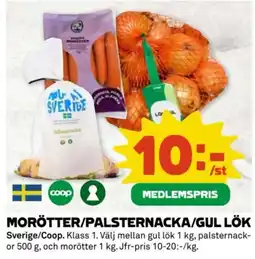 Coop Morötter/palsternacka/gul lök erbjuda