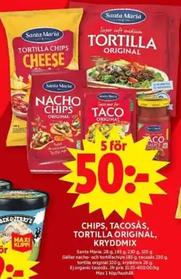 ICA Supermarket SANTA MARIA Chips, tacosås, tortilla original, kryddmix erbjuda