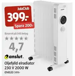 Jula Oljefylld elradiator 230 V 2000 W, Medlemspris erbjuda