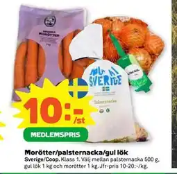 Stora Coop Morötter/palsternacka/gul lök, Medlemspris erbjuda