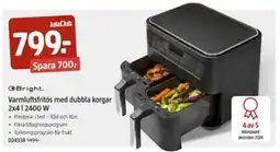 Jula Varmluftsfritös med dubbla korgar 2x4 l 2400 W, Medlemspris erbjuda