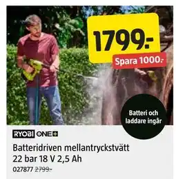 Jula Batteridriven mellantryckstvätt 22 bar 18 V 2,5 Ah, SEK 1799 erbjuda