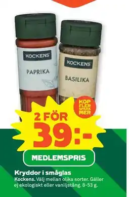 Stora Coop Kryddor i småglas, Medlemspris erbjuda