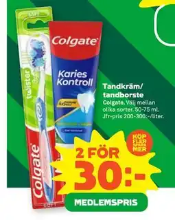 Stora Coop Tandkräm/ tandborste, Medlemspris erbjuda