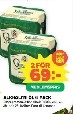 Coop STAROPRAMEN Alkholfri öl 4-pack erbjuda