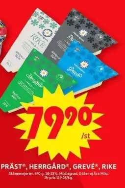ICA Supermarket Skånemejerier Präst®, Herrgård®, Grevé®, Rrike erbjuda