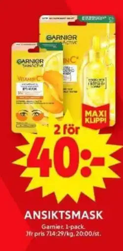 ICA Supermarket GARNIER Ansiktsmask erbjuda