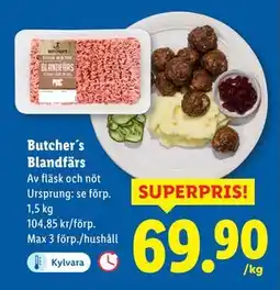 Lidl Butcher´s Blandfärs, SEK 69.9 erbjuda