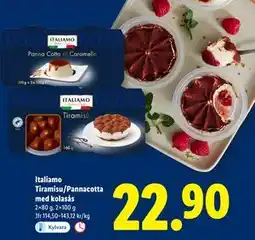 Lidl Italiamo Tiramisu/Pannacotta med kolasås, SEK 22.9 erbjuda