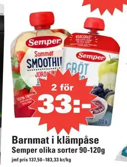 Nära dej Barnmat i klämpåse, SEK 33 erbjuda